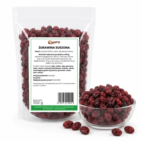 Żurawina suszona 500 g w worku strunowym – Chrupniemy