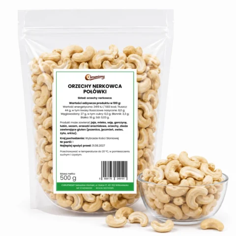 Orzechy nerkowca połówki 500 g w worku strunowym – Chrupniemy