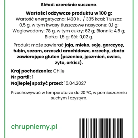 Czereśnie suszone - opakowanie