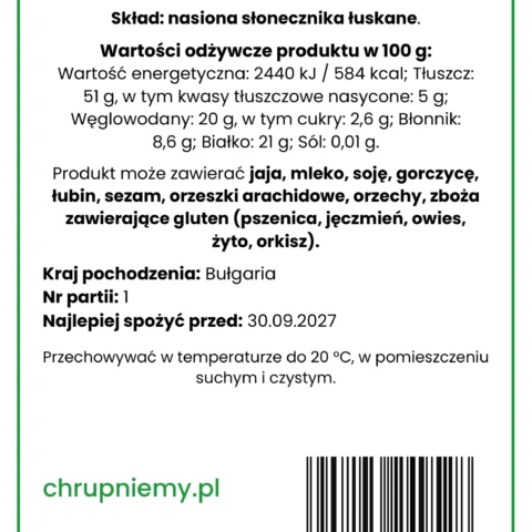 Słonecznik łuskany - opakowanie